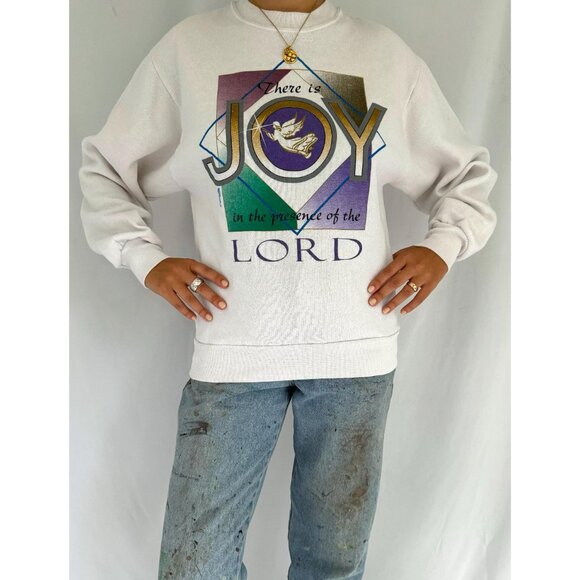 90s vintage joy of the lord christmas holiday religious graphic pullover sweater - Picture 3 of 9